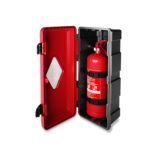 Fire Extinguisher Box in Black - With Red Lid and Window - Open