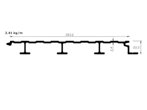 Engineering diagram of a long beam supported at multiple points, with dimension labels 2.41 kg/m and 203.2.