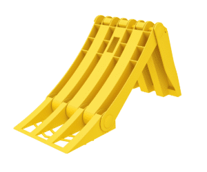 Origamy 46 foldable wheel chock in bright yellow thermoplastic, compact safety chock for trucks and agricultural trailers