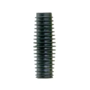 Black ribbed plastic cylindrical spacer or insert with evenly spaced ridges along its length.