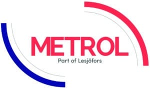 METROL logo featuring bold red wordmark and curved blue and pink arcs, with the caption 'Part of Lesjöfors' beneath.